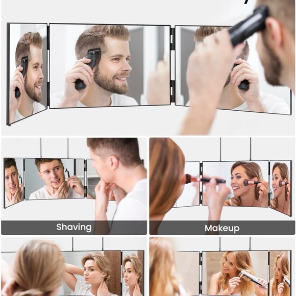 3 Way Mirror-360 Mirror for Self Hair Cutting, Adjustable & Foldable Trifold - Picture 3 of 6